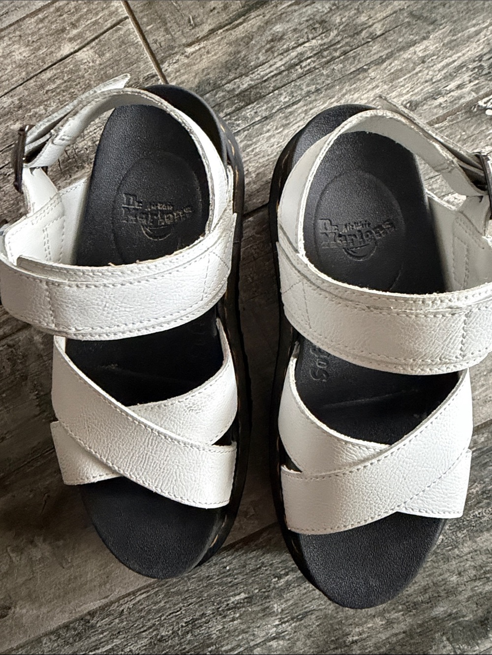 Dr. Martens White Leather Cross-Strap Women's Sandals